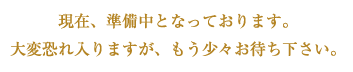 現在、準備中となっております。大変恐れ入りますが、もう少々お待ち下さい。